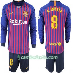 Camisolas de Futebol FC Barcelona A. Iniesta 8 Criança Equipamento Principal 2018/19 Manga Comprida